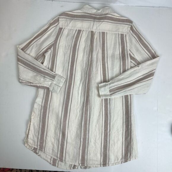 Jones New York 100% Linen White Striped Long Sleeve Tunic Button Down Up Women’s - Picture 3 of 16